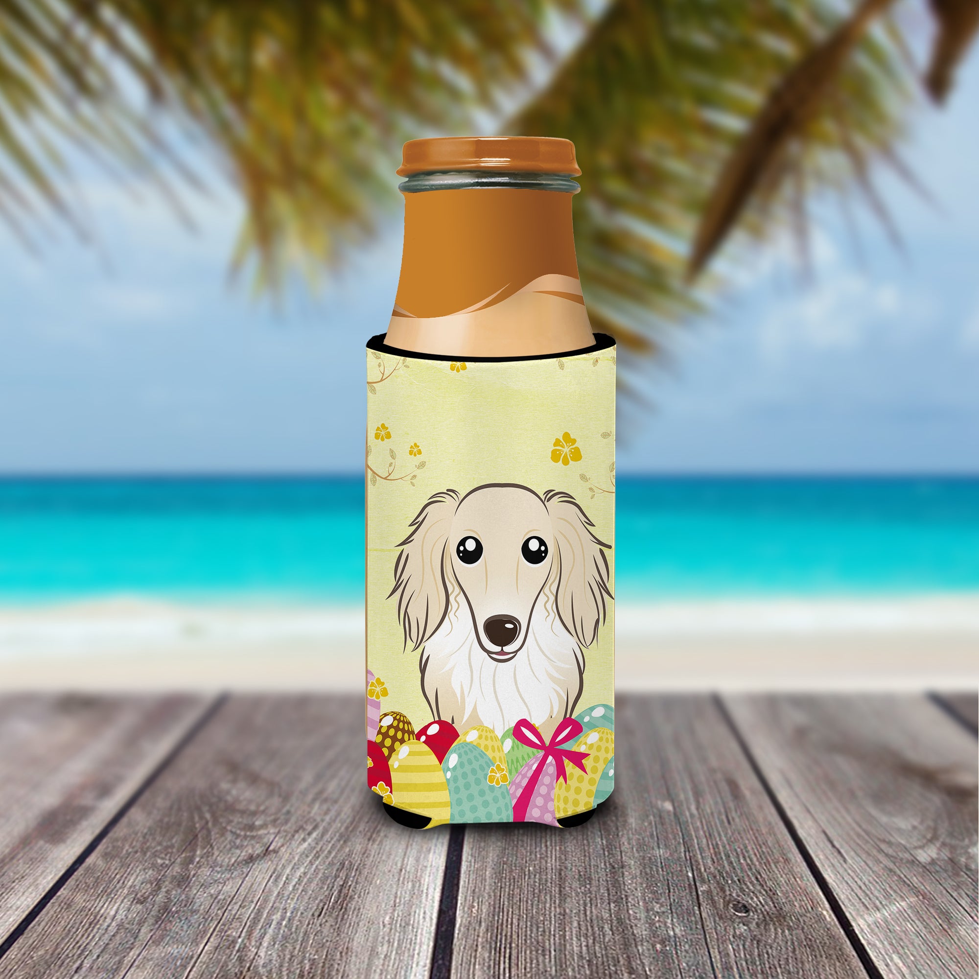 Longhair Creme Dachshund Easter Egg Hunt  Ultra Beverage Insulator for slim cans BB1894MUK  the-store.com.