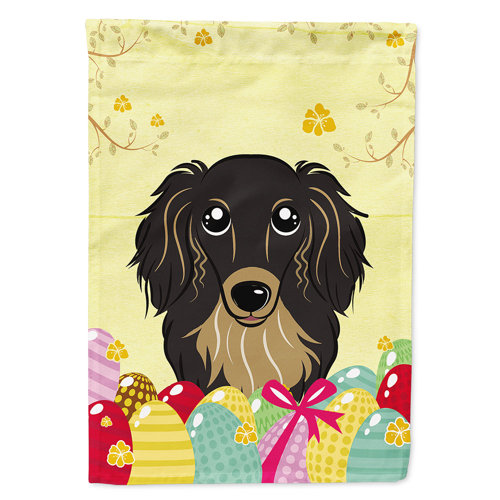 Longhair Black and Tan Dachshund Easter Egg Hunt Flag Canvas House Size BB1895CHF  the-store.com.