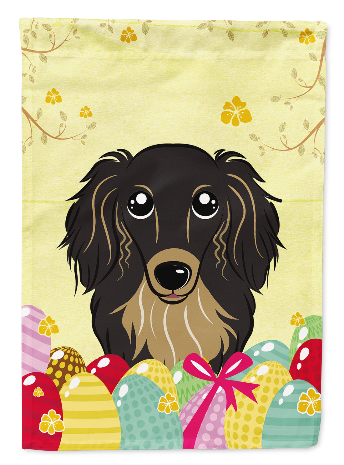 Longhair Black and Tan Dachshund Easter Egg Hunt Flag Garden Size BB1895GF  the-store.com.