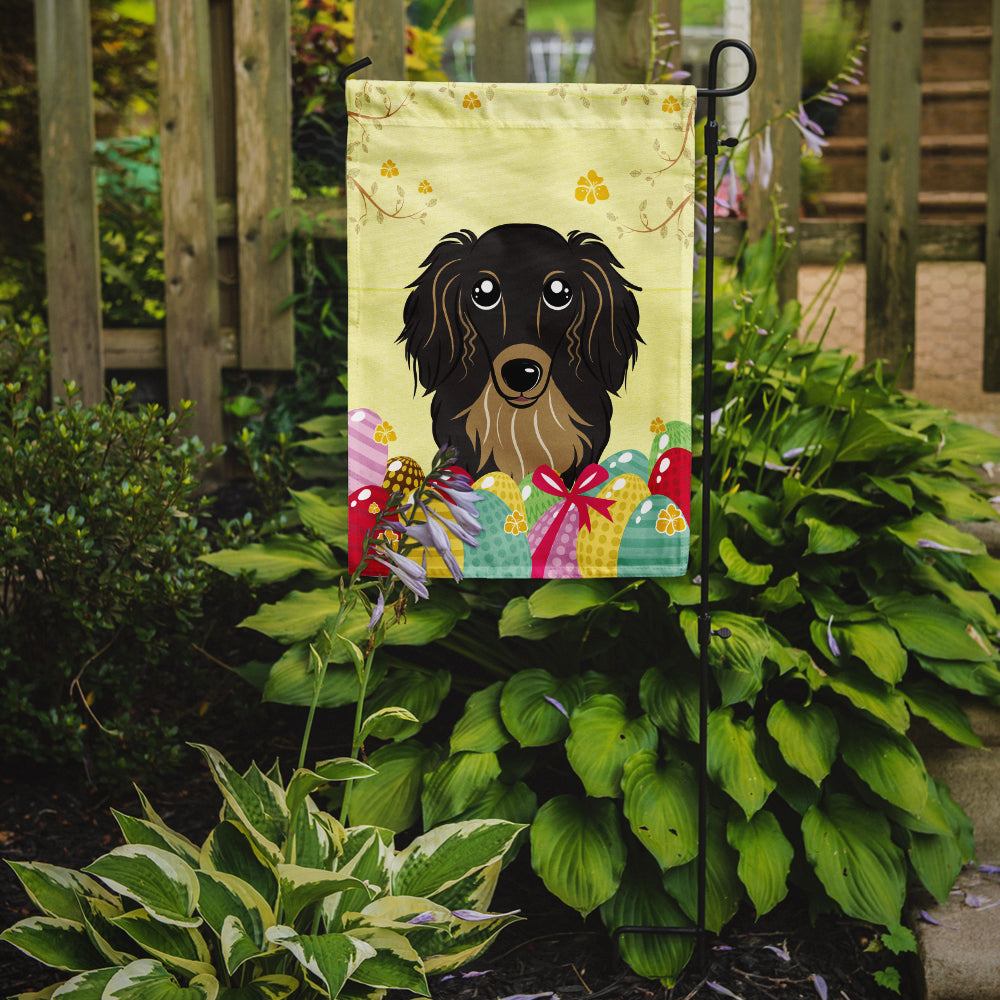 Longhair Black and Tan Dachshund Easter Egg Hunt Flag Garden Size BB1895GF  the-store.com.