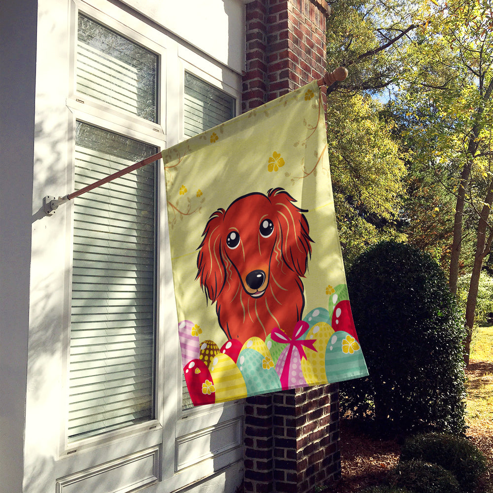 Longhair Red Dachshund Easter Egg Hunt Flag Canvas House Size BB1896CHF  the-store.com.