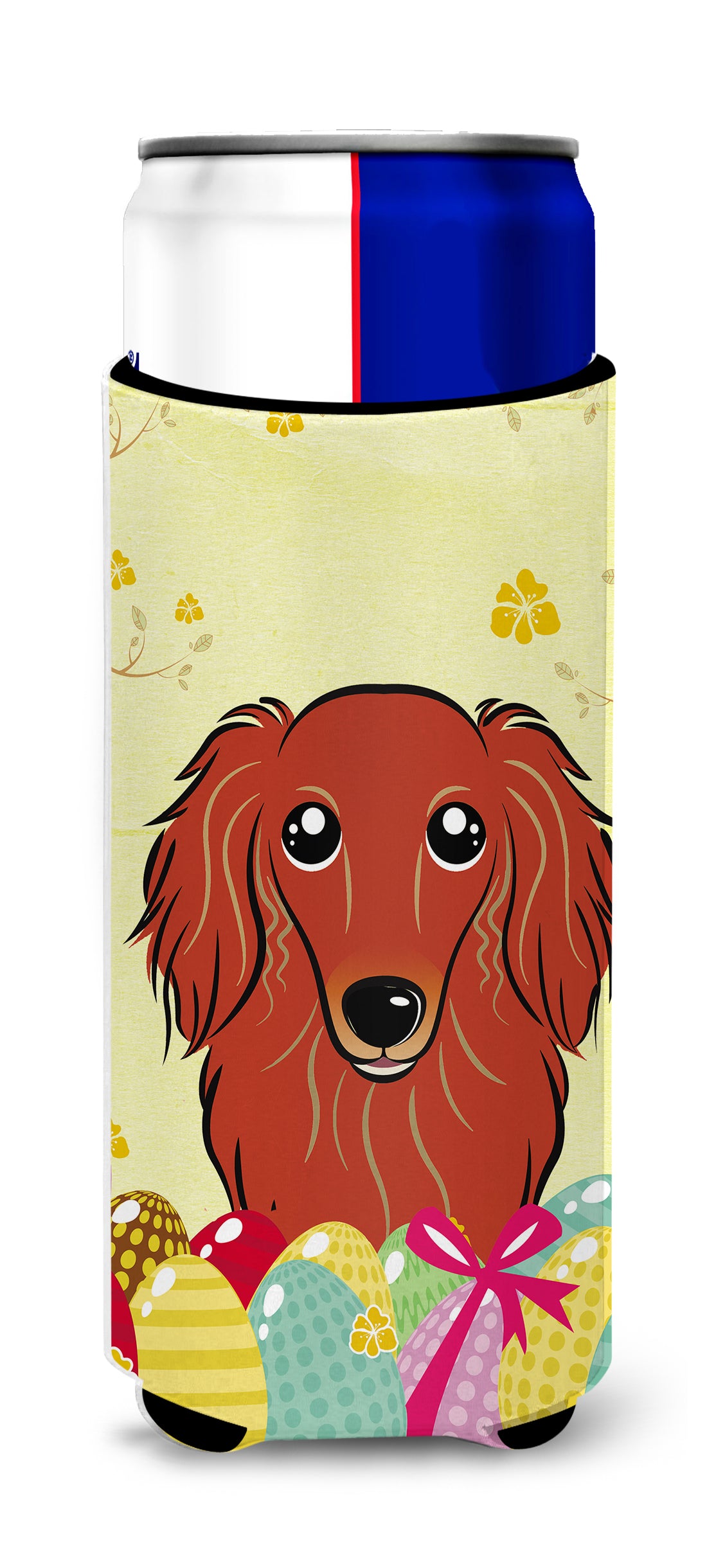 Longhair Red Dachshund Easter Egg Hunt  Ultra Beverage Insulator for slim cans BB1896MUK  the-store.com.