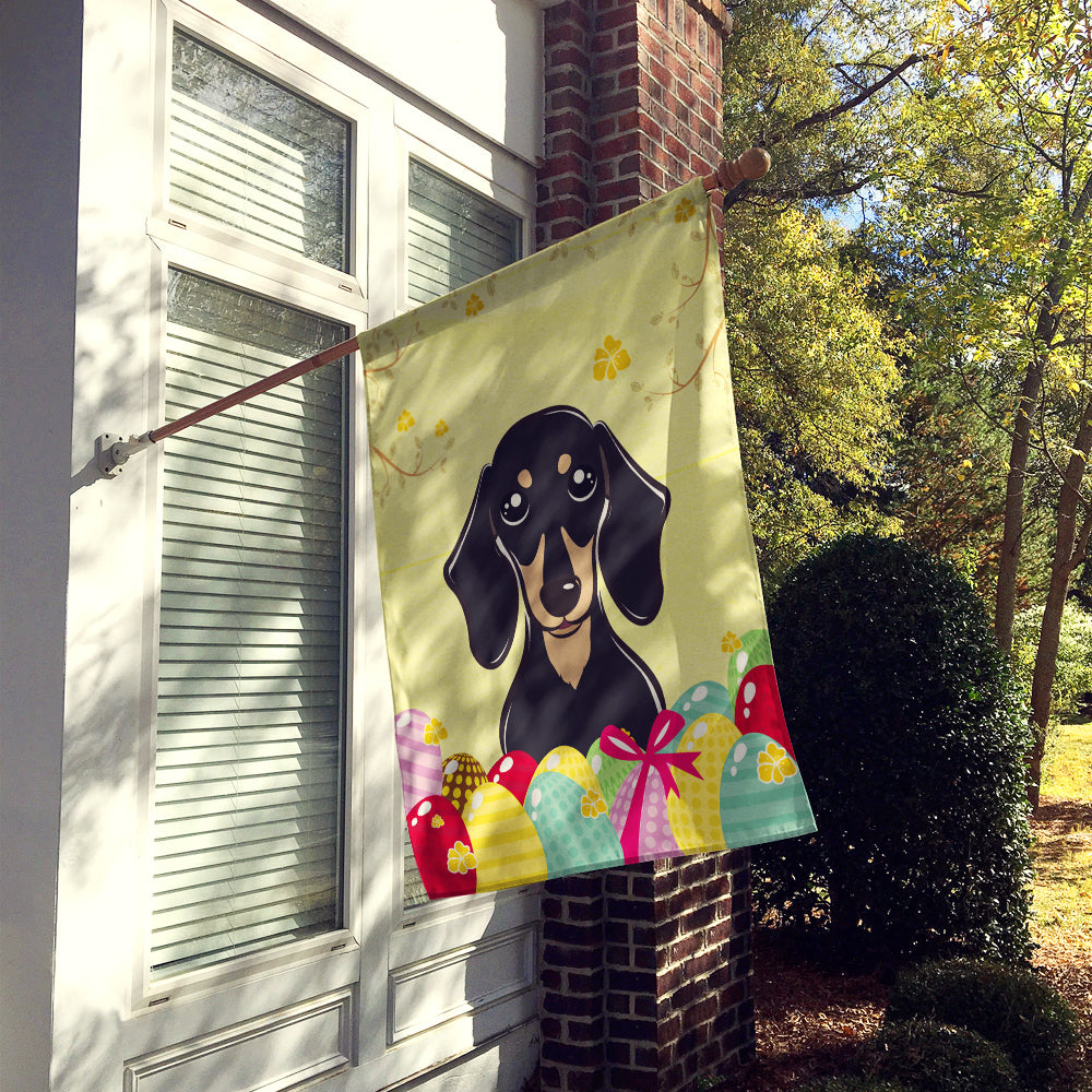 Smooth Black and Tan Dachshund Easter Egg Hunt Flag Canvas House Size BB1897CHF  the-store.com.