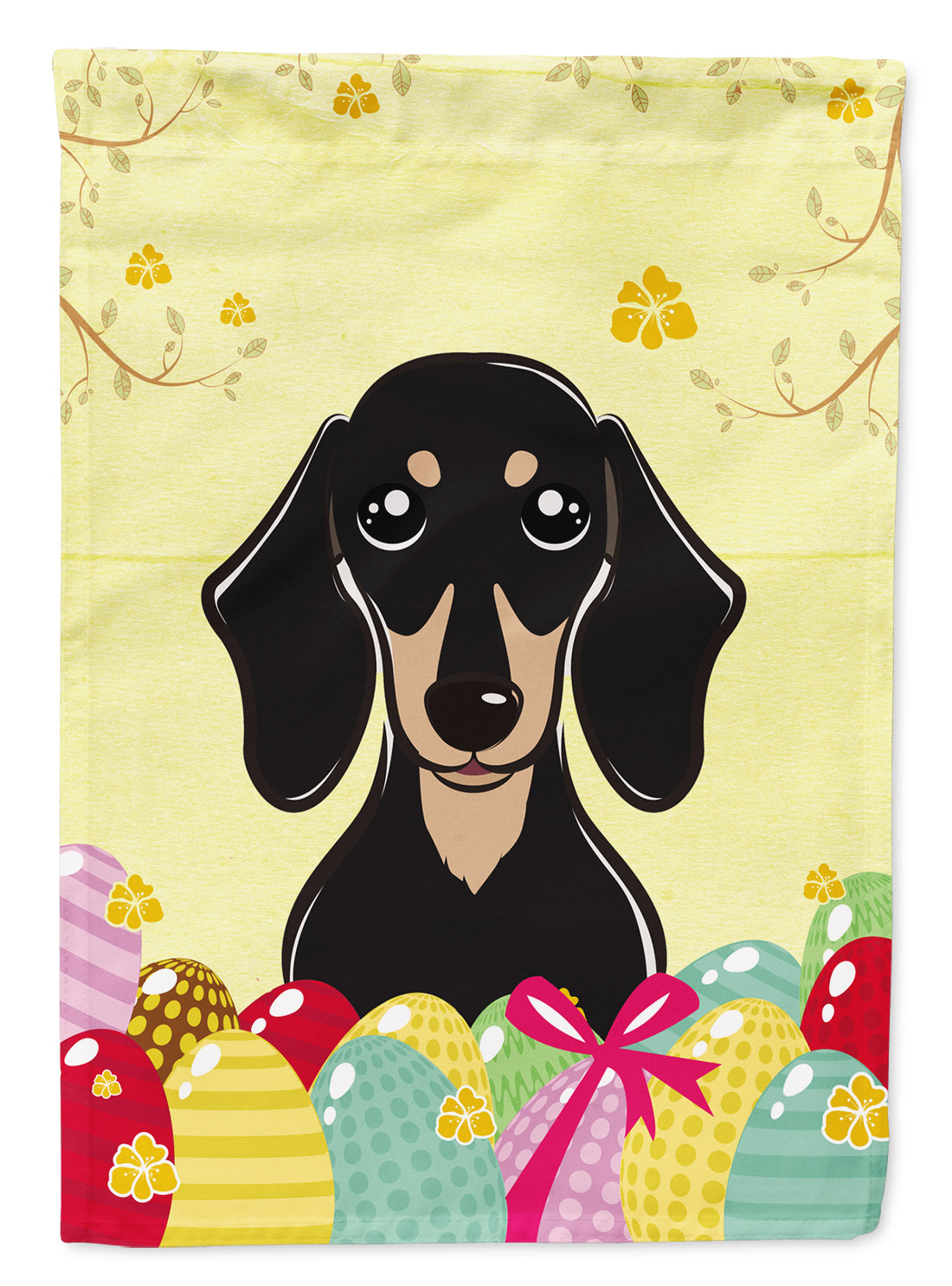 Smooth Black and Tan Dachshund Easter Egg Hunt Flag Garden Size BB1897GF  the-store.com.