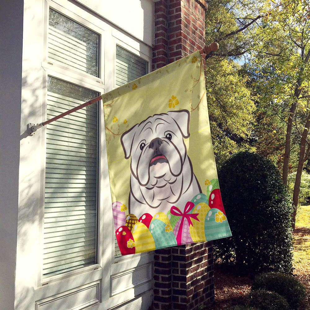 White English Bulldog  Easter Egg Hunt Flag Canvas House Size BB1902CHF  the-store.com.