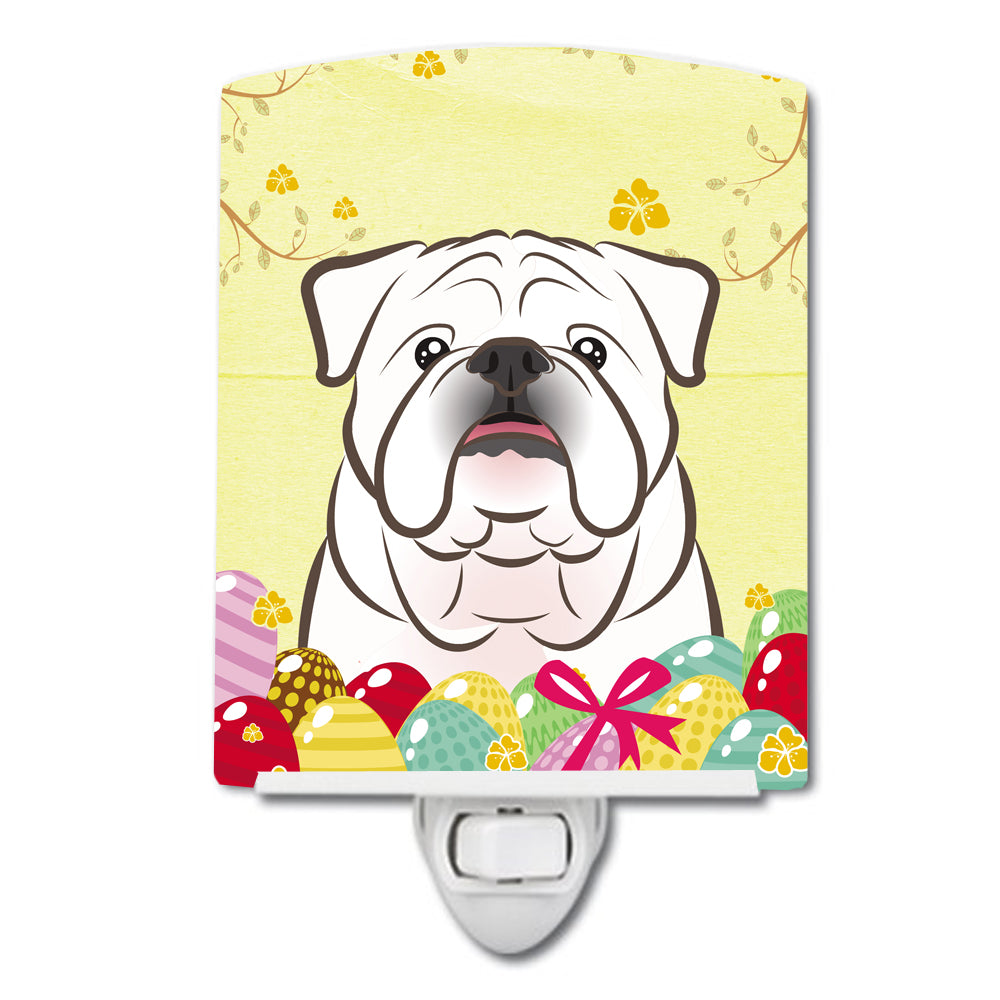 White English Bulldog  Easter Egg Hunt Ceramic Night Light BB1902CNL - the-store.com