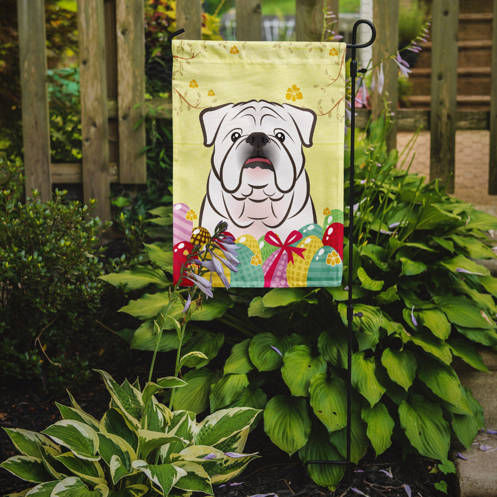 White English Bulldog  Easter Egg Hunt Flag Garden Size BB1902GF  the-store.com.