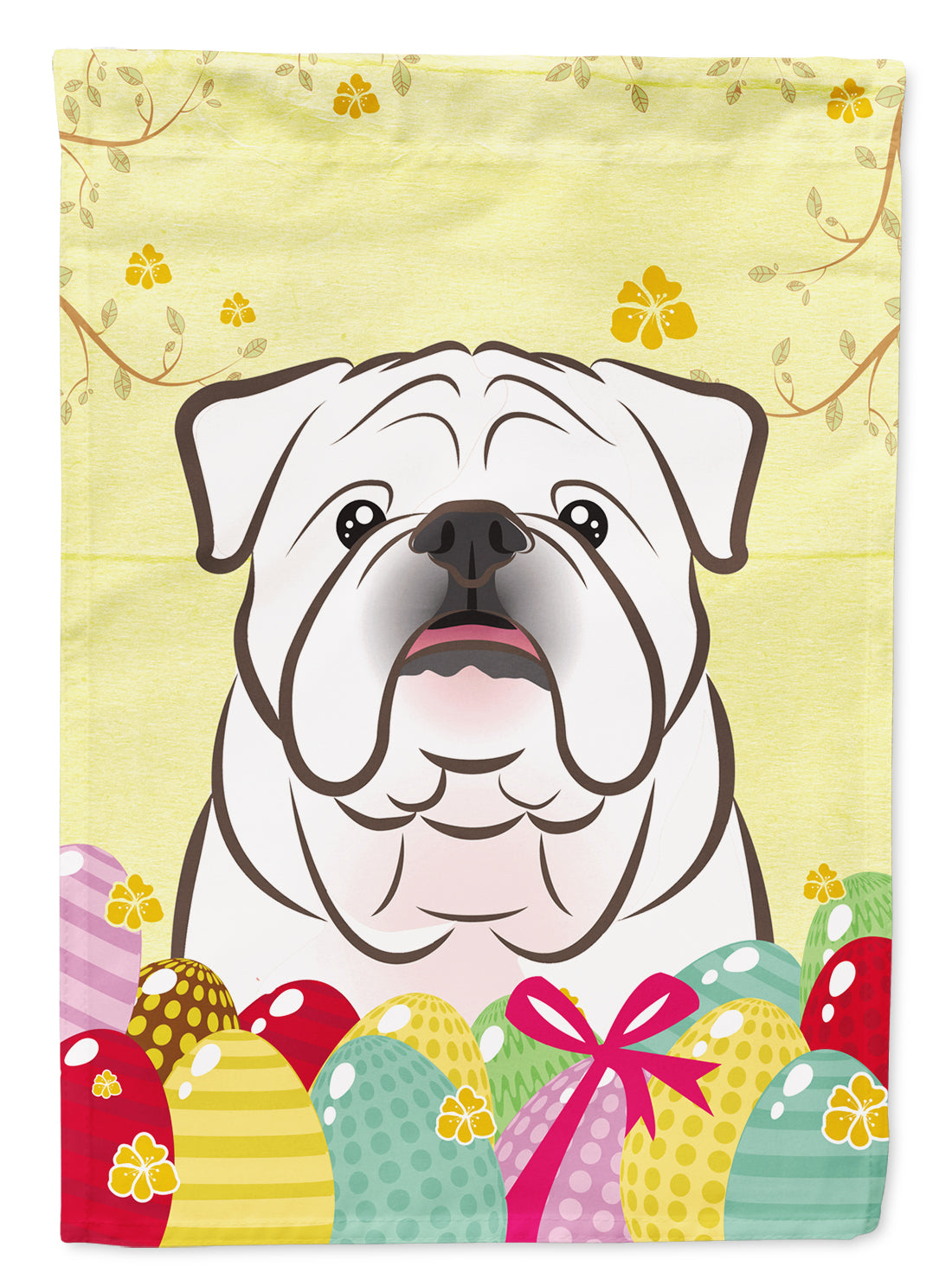 White English Bulldog  Easter Egg Hunt Flag Garden Size BB1902GF  the-store.com.