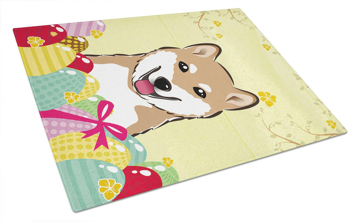 Shiba Inu Easter Egg Hunt Glass Cutting Board Large BB1907LCB by Caroline&#39;s Treasures