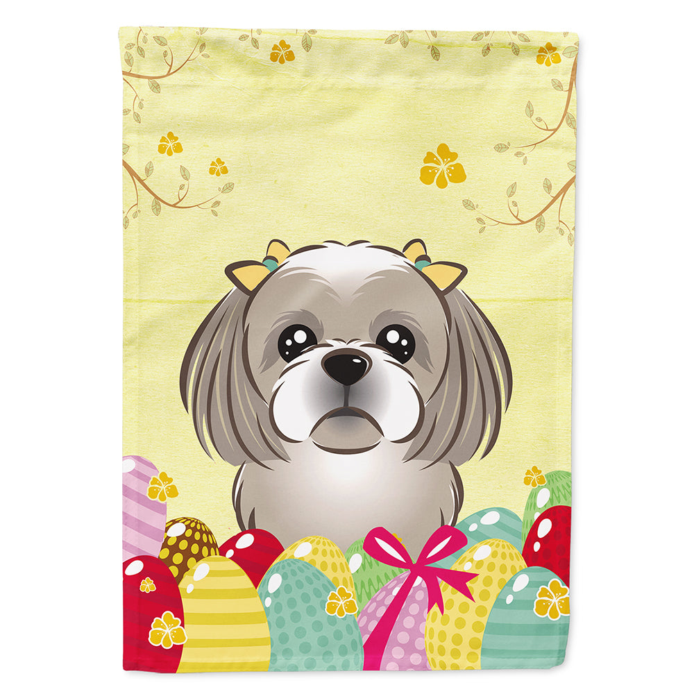 Gray Silver Shih Tzu Easter Egg Hunt Flag Canvas House Size BB1932CHF  the-store.com.