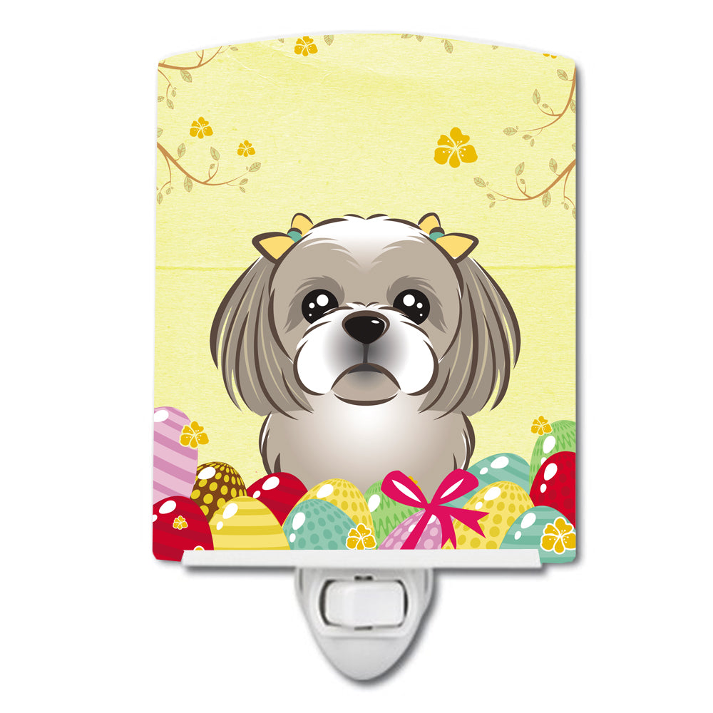 Gray Silver Shih Tzu Easter Egg Hunt Ceramic Night Light BB1932CNL - the-store.com