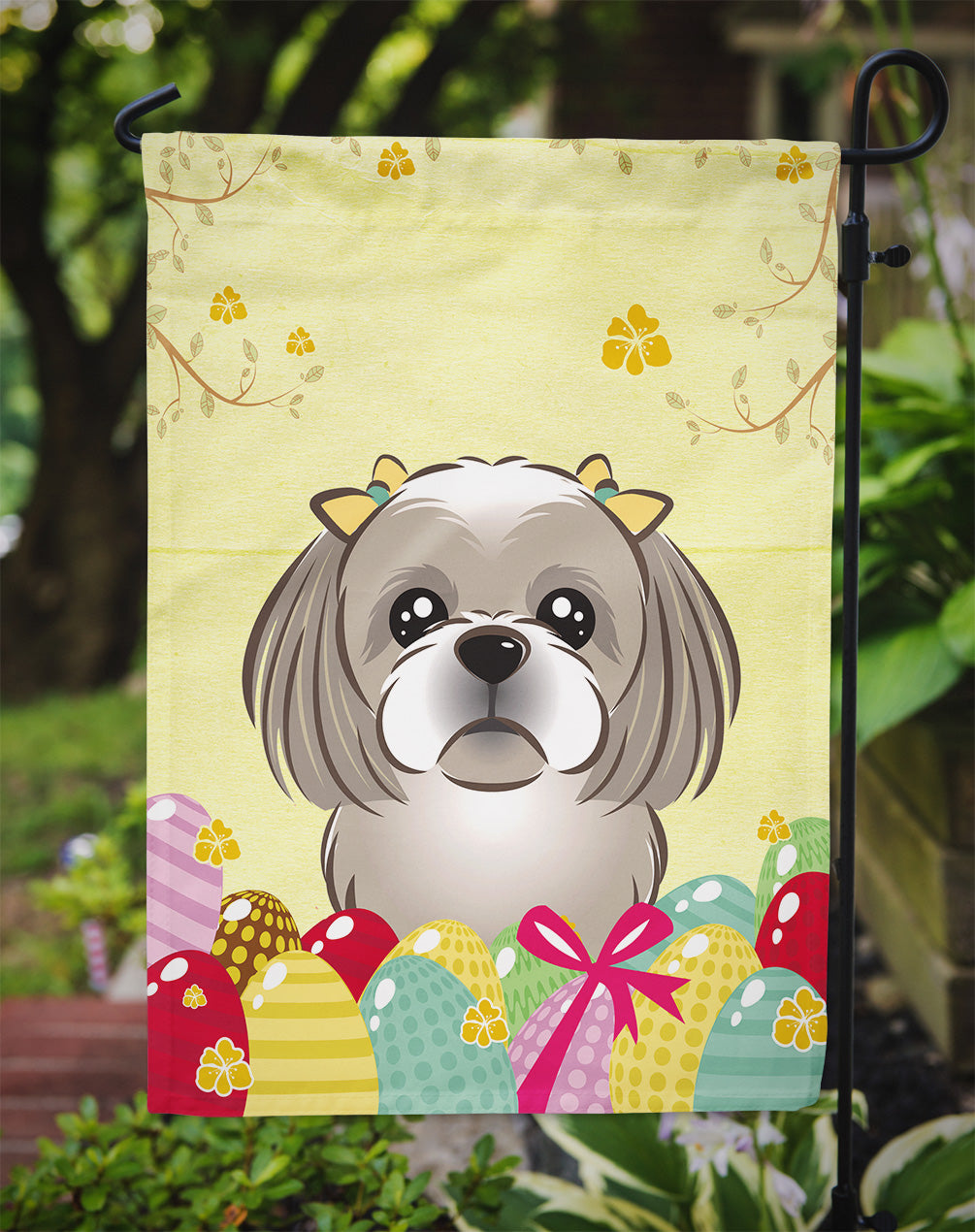 Gray Silver Shih Tzu Easter Egg Hunt Flag Garden Size BB1932GF  the-store.com.