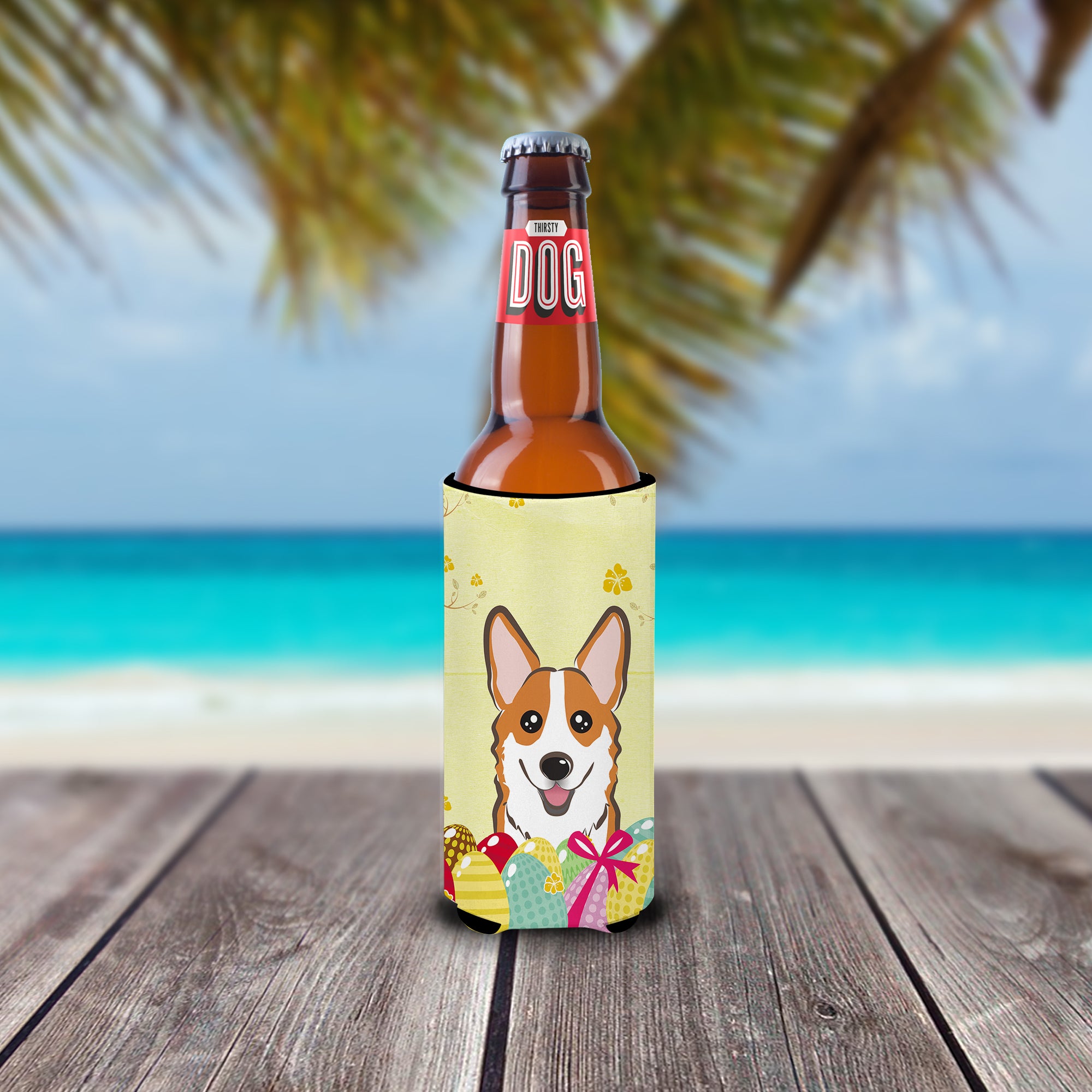 Red Corgi Easter Egg Hunt  Ultra  Beverage Insulator for slim cans BB1936MUK  the-store.com.