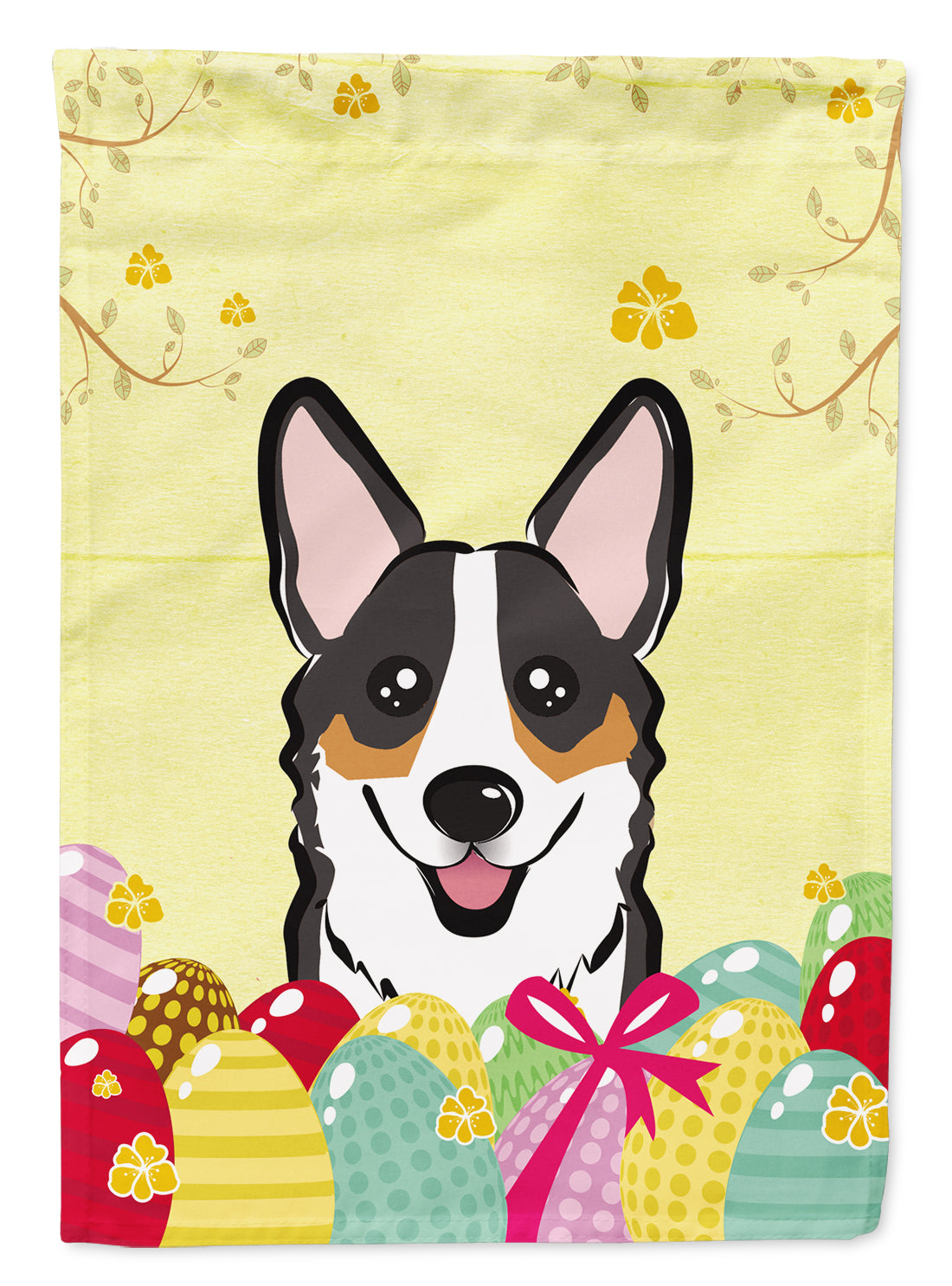 Tricolor Corgi Easter Egg Hunt Flag Canvas House Size BB1937CHF  the-store.com.