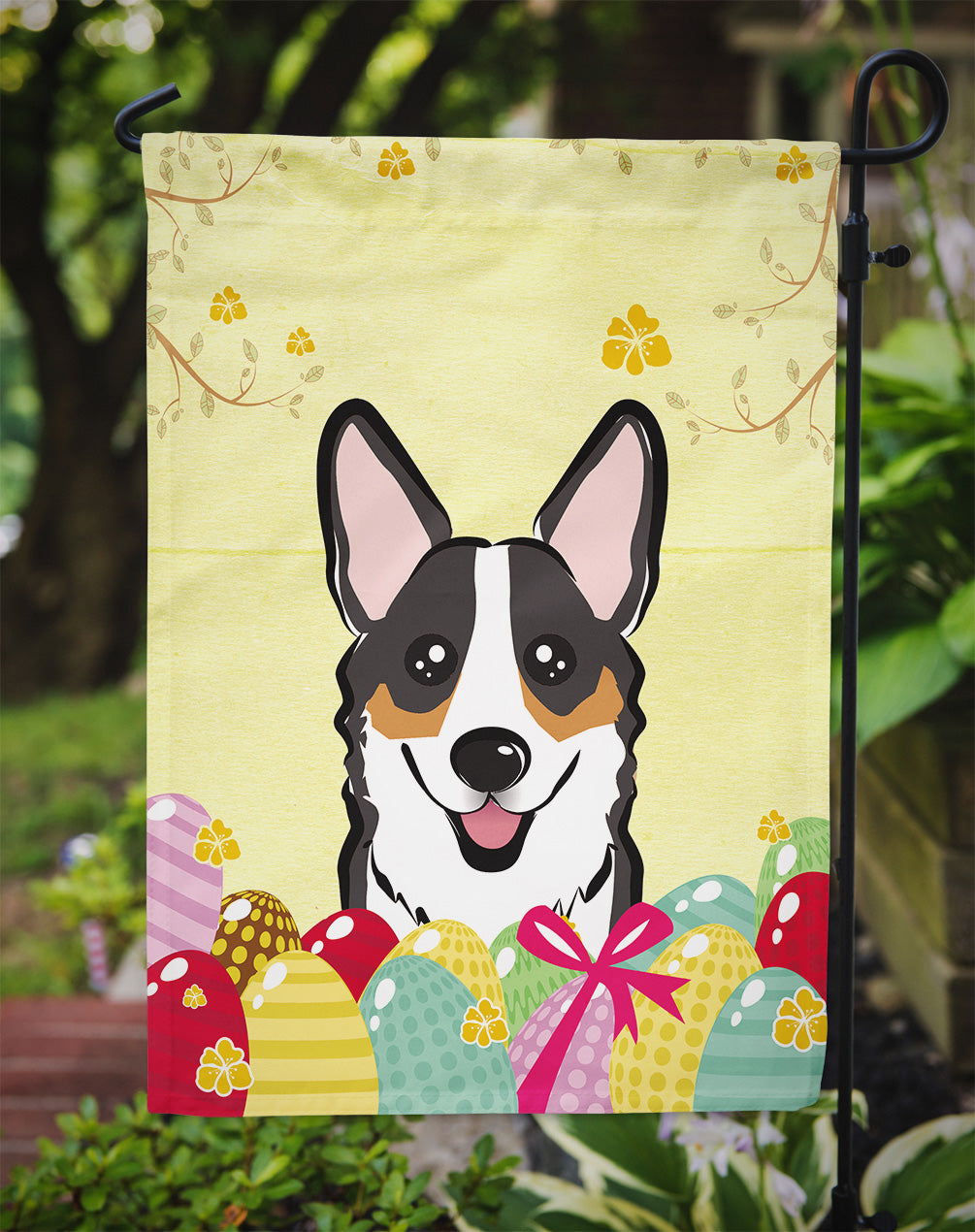 Tricolor Corgi Easter Egg Hunt Flag Garden Size BB1937GF  the-store.com.