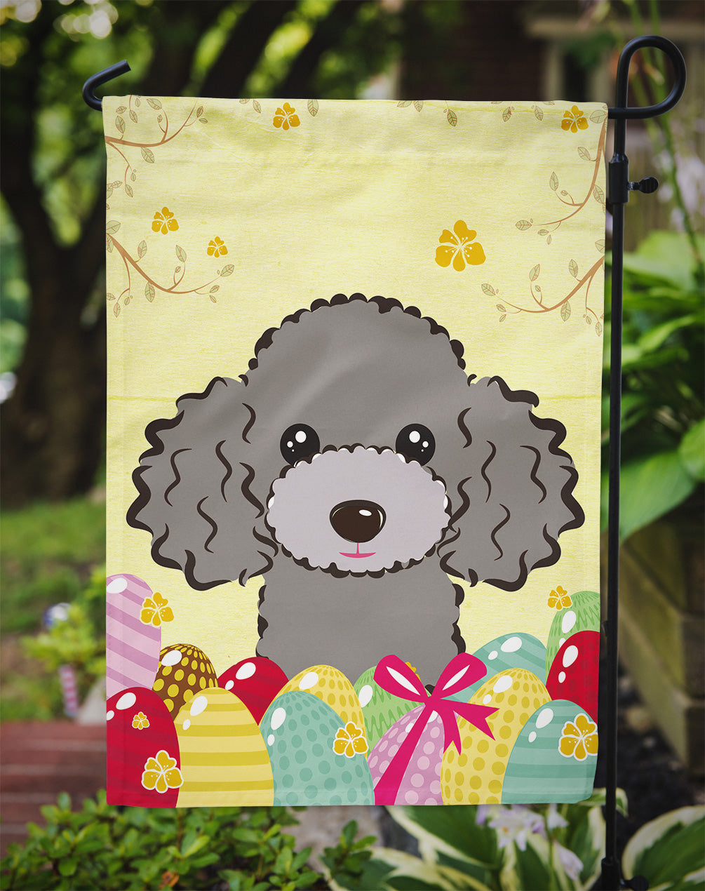 Silver Gray Poodle Easter Egg Hunt Flag Garden Size BB1941GF  the-store.com.