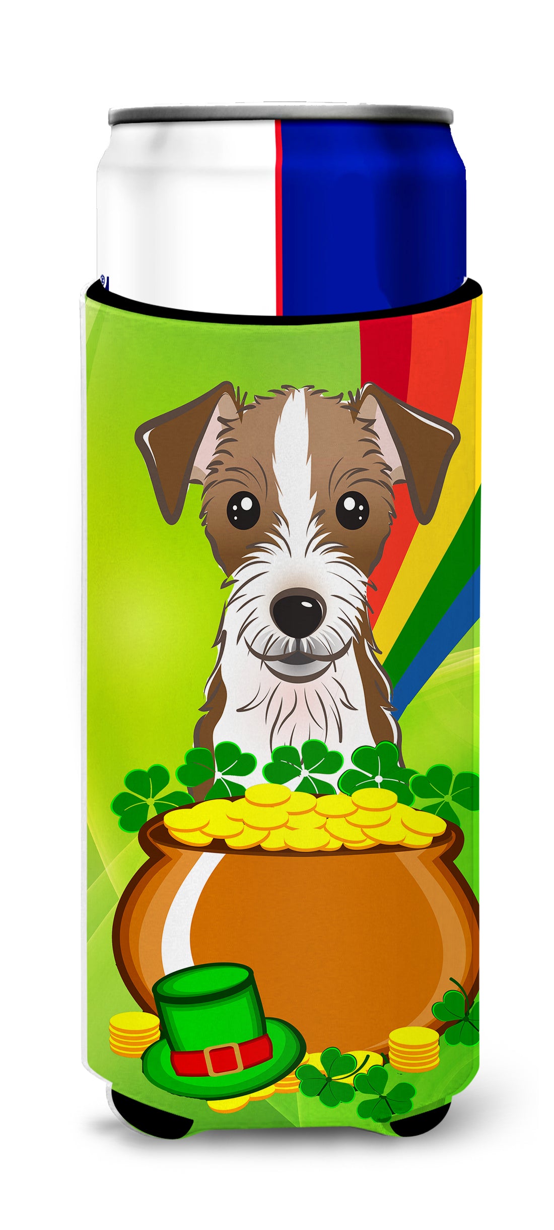 Jack Russell Terrier St. Patrick's Day  Ultra Beverage Insulator for slim cans BB1946MUK  the-store.com.