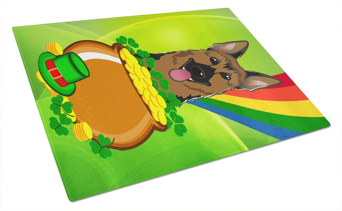 German Shepherd St. Patrick&#39;s Day Glass Cutting Board Large BB1955LCB by Caroline&#39;s Treasures