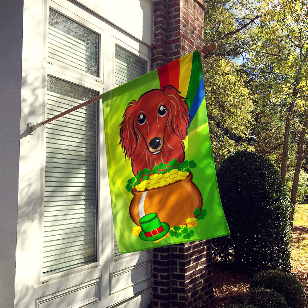 Longhair Red Dachshund St. Patrick's Day Flag Canvas House Size BB1958CHF  the-store.com.
