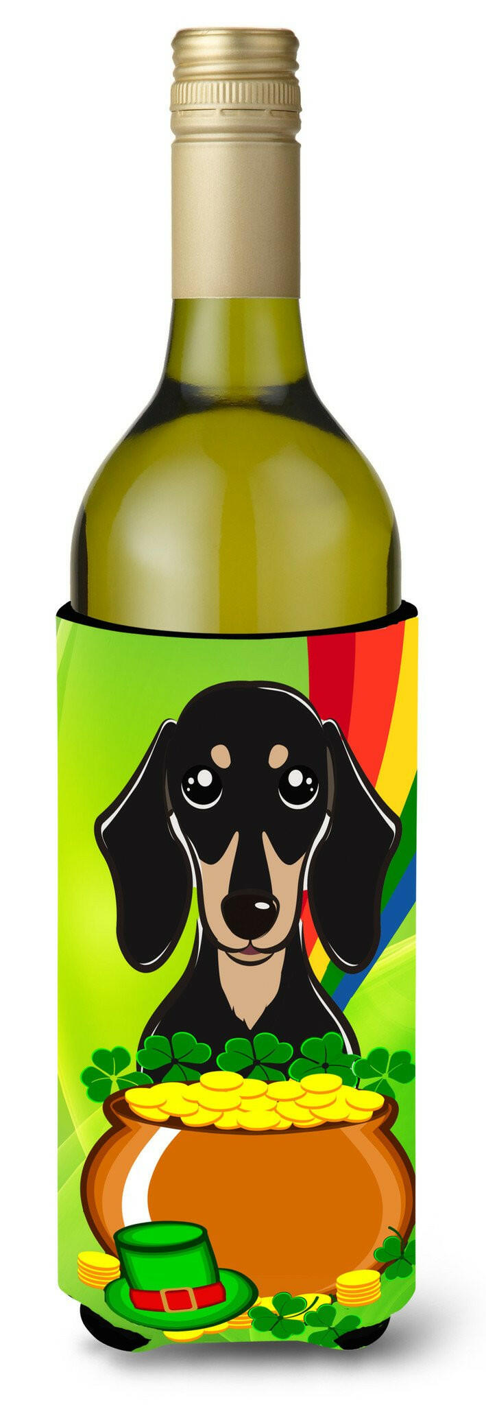 Smooth Black and Tan Dachshund St. Patrick&#39;s Day Wine Bottle Beverage Insulator Hugger BB1959LITERK by Caroline&#39;s Treasures