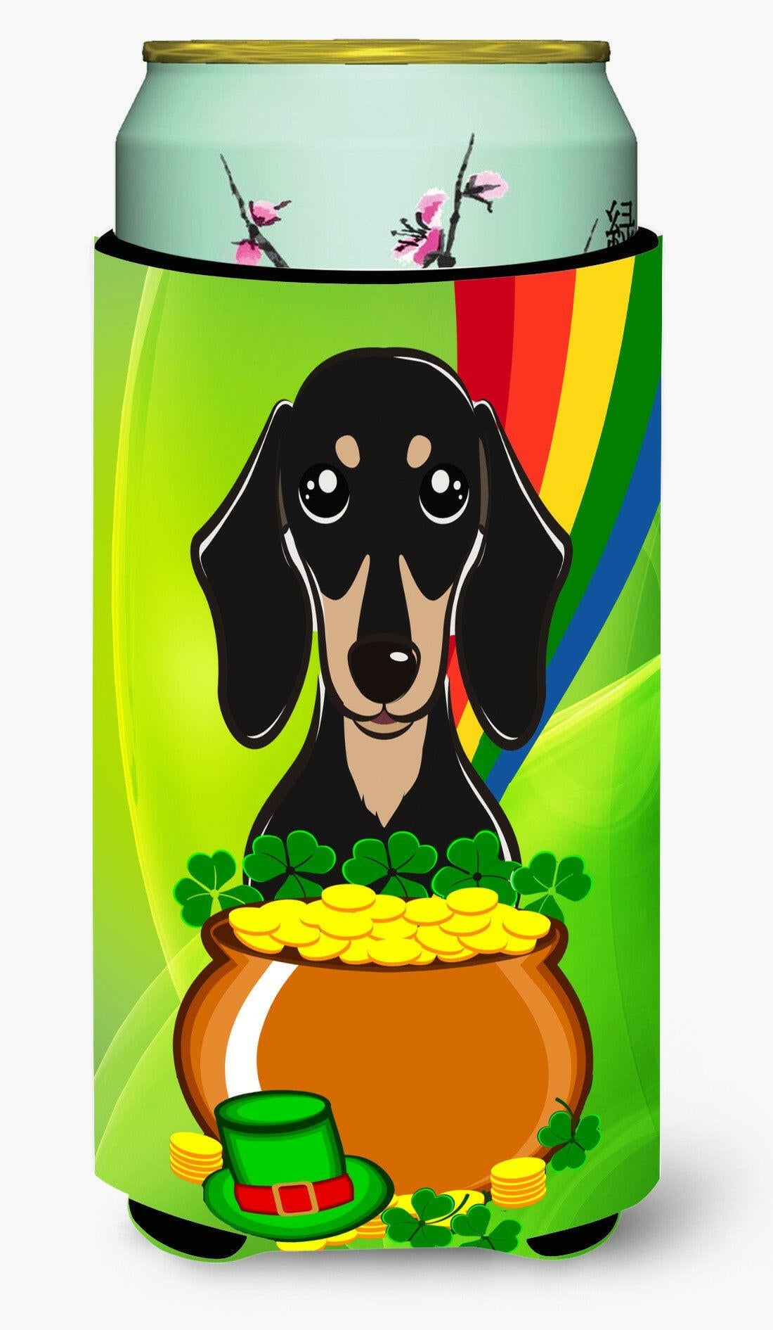 Smooth Black and Tan Dachshund St. Patrick&#39;s Day Tall Boy Beverage Insulator Hugger BB1959TBC by Caroline&#39;s Treasures