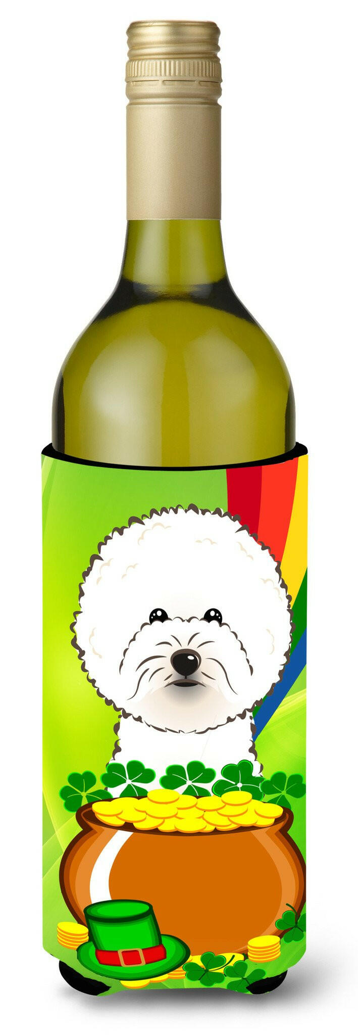 Bichon Frise St. Patrick&#39;s Day Wine Bottle Beverage Insulator Hugger BB1961LITERK by Caroline&#39;s Treasures