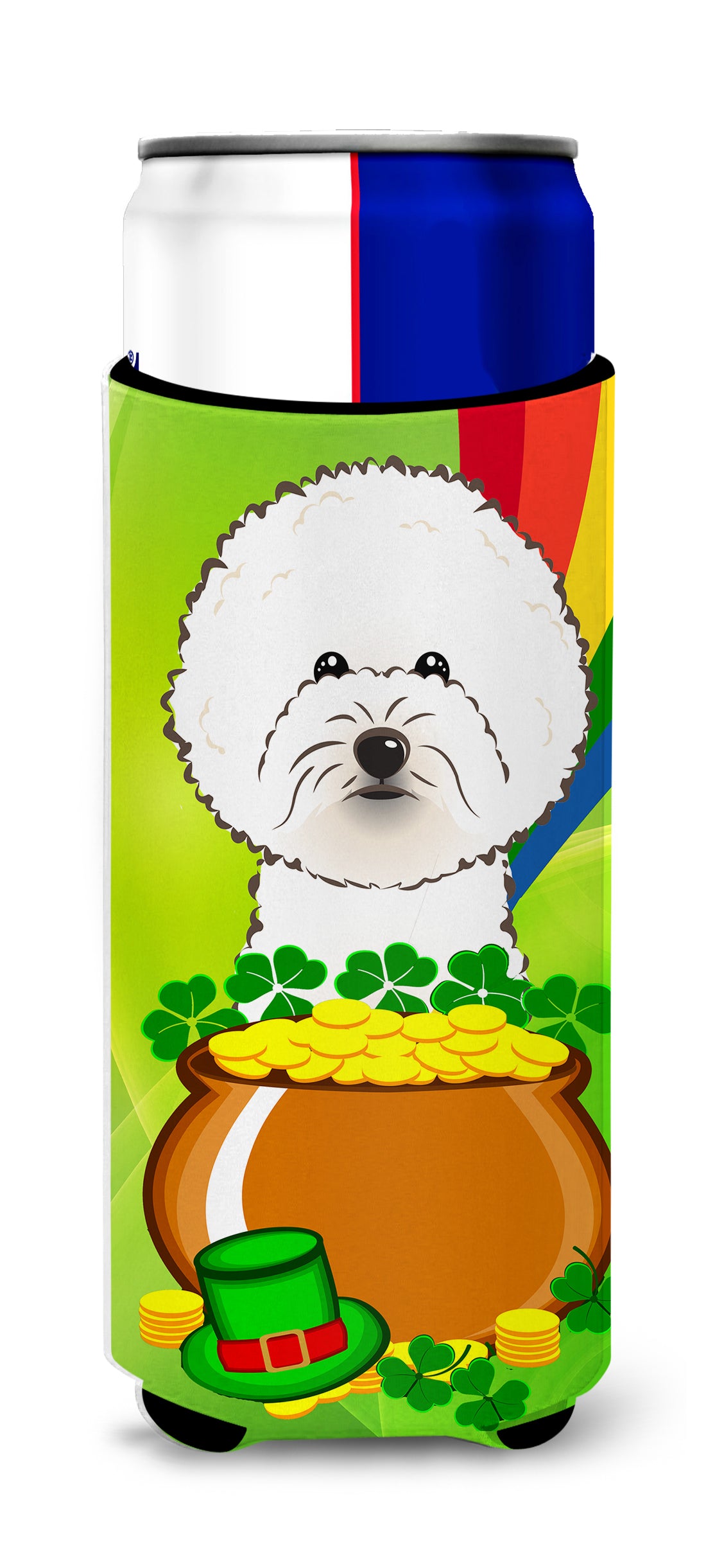 Bichon Frise St. Patrick's Day  Ultra Beverage Insulator for slim cans BB1961MUK  the-store.com.