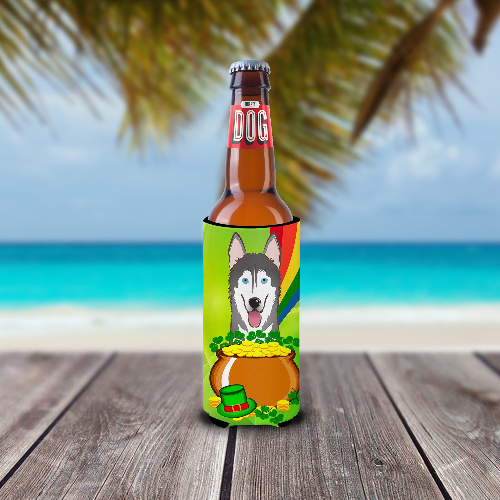 Alaskan Malamute St. Patrick's Day  Ultra Beverage Insulator for slim cans BB1962MUK  the-store.com.