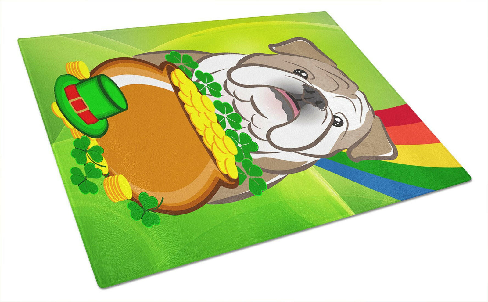 English Bulldog  St. Patrick's Day Glass Cutting Board Large BB1963LCB by Caroline's Treasures