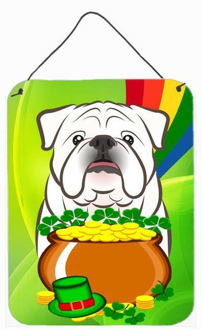White English Bulldog  St. Patrick's Day Wall or Door Hanging Prints BB1964DS1216 by Caroline's Treasures