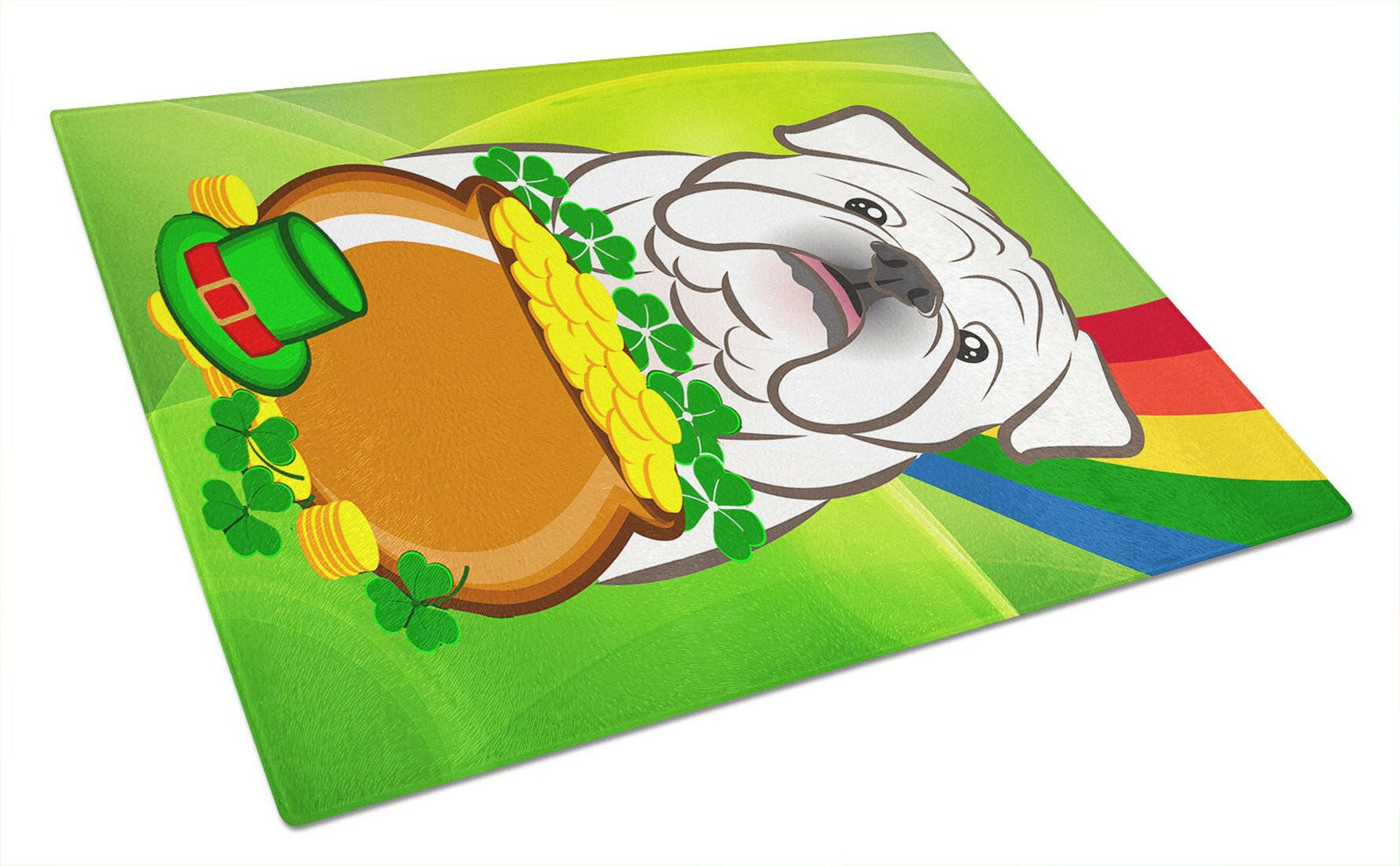 White English Bulldog  St. Patrick's Day Glass Cutting Board Large BB1964LCB by Caroline's Treasures