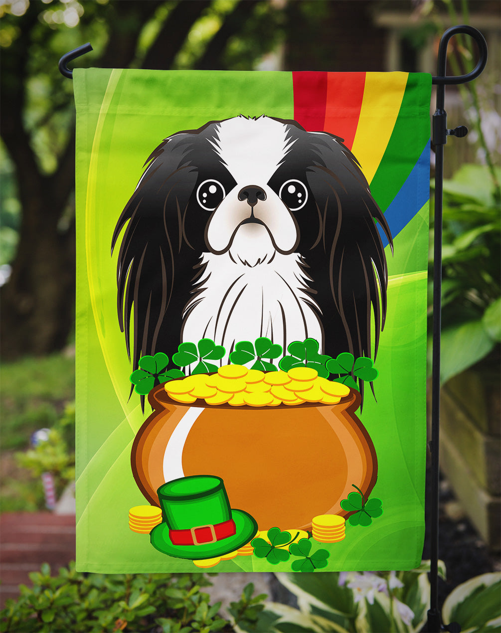 Japanese Chin St. Patrick's Day Flag Garden Size BB1974GF.