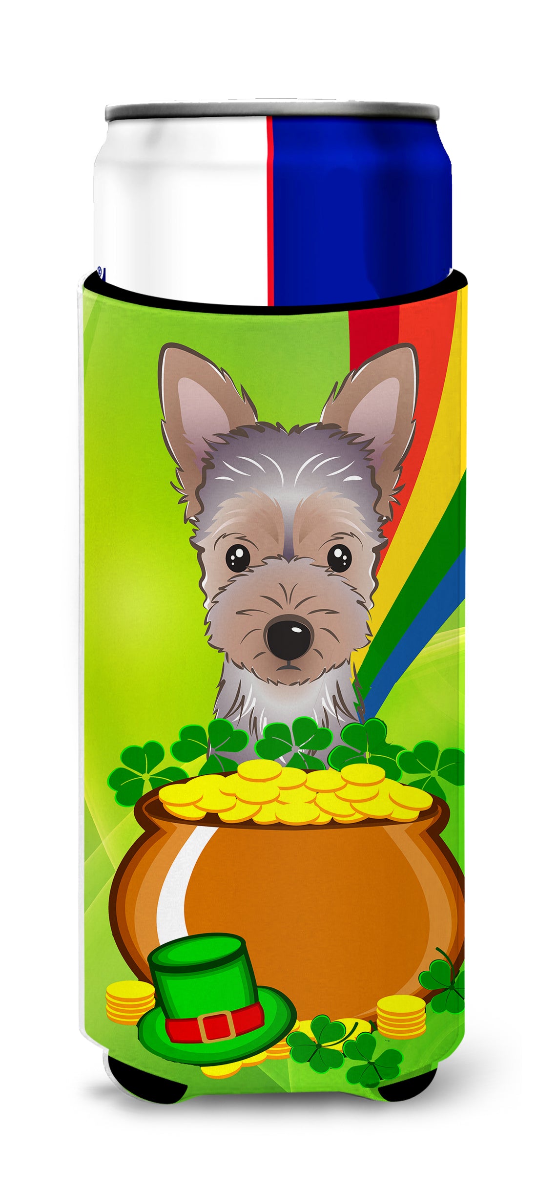 Yorkie Puppy St. Patrick's Day  Ultra Beverage Insulator for slim cans BB1976MUK  the-store.com.