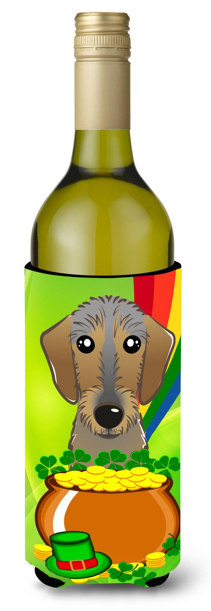 Wirehaired Dachshund St. Patrick&#39;s Day Wine Bottle Beverage Insulator Hugger BB1977LITERK by Caroline&#39;s Treasures