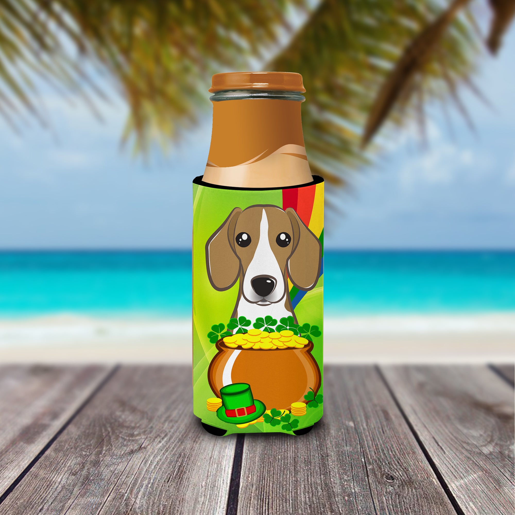 Beagle St. Patrick's Day  Ultra Beverage Insulator for slim cans BB1983MUK  the-store.com.