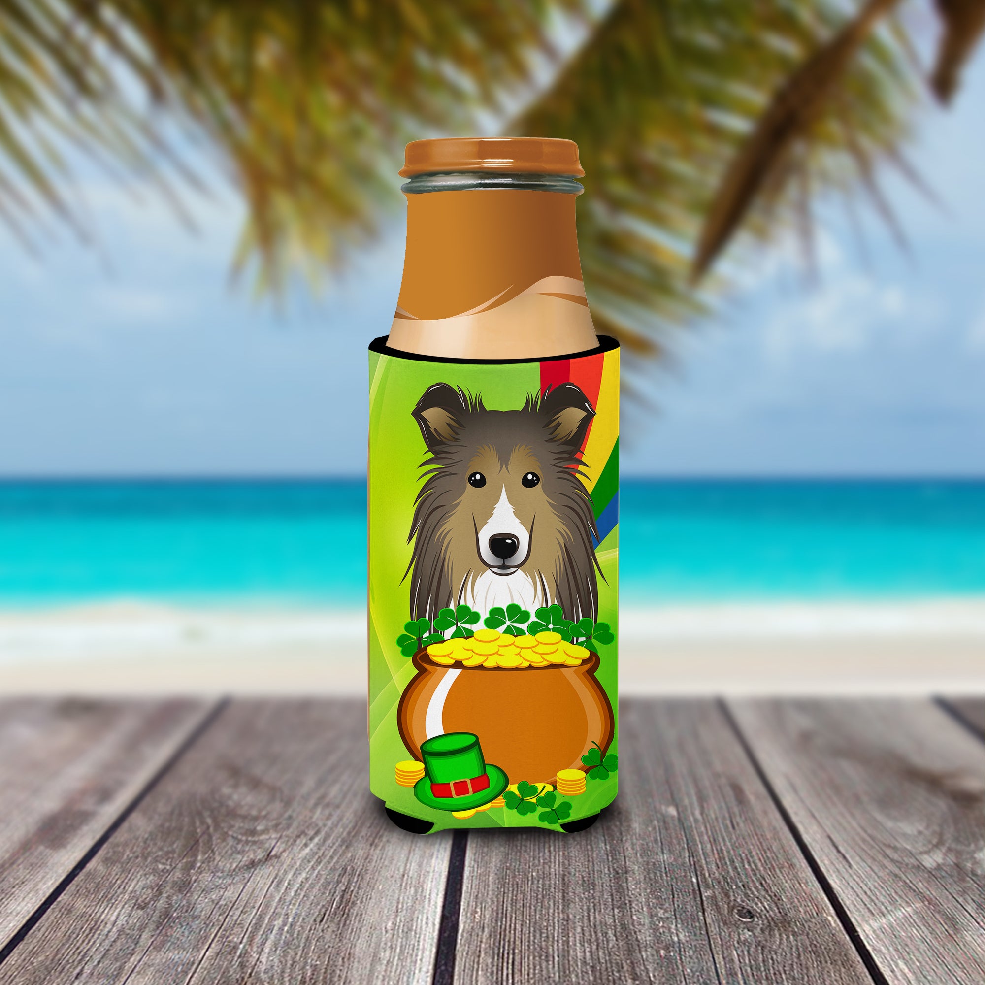 Sheltie St. Patrick's Day  Ultra Beverage Insulator for slim cans BB1986MUK  the-store.com.