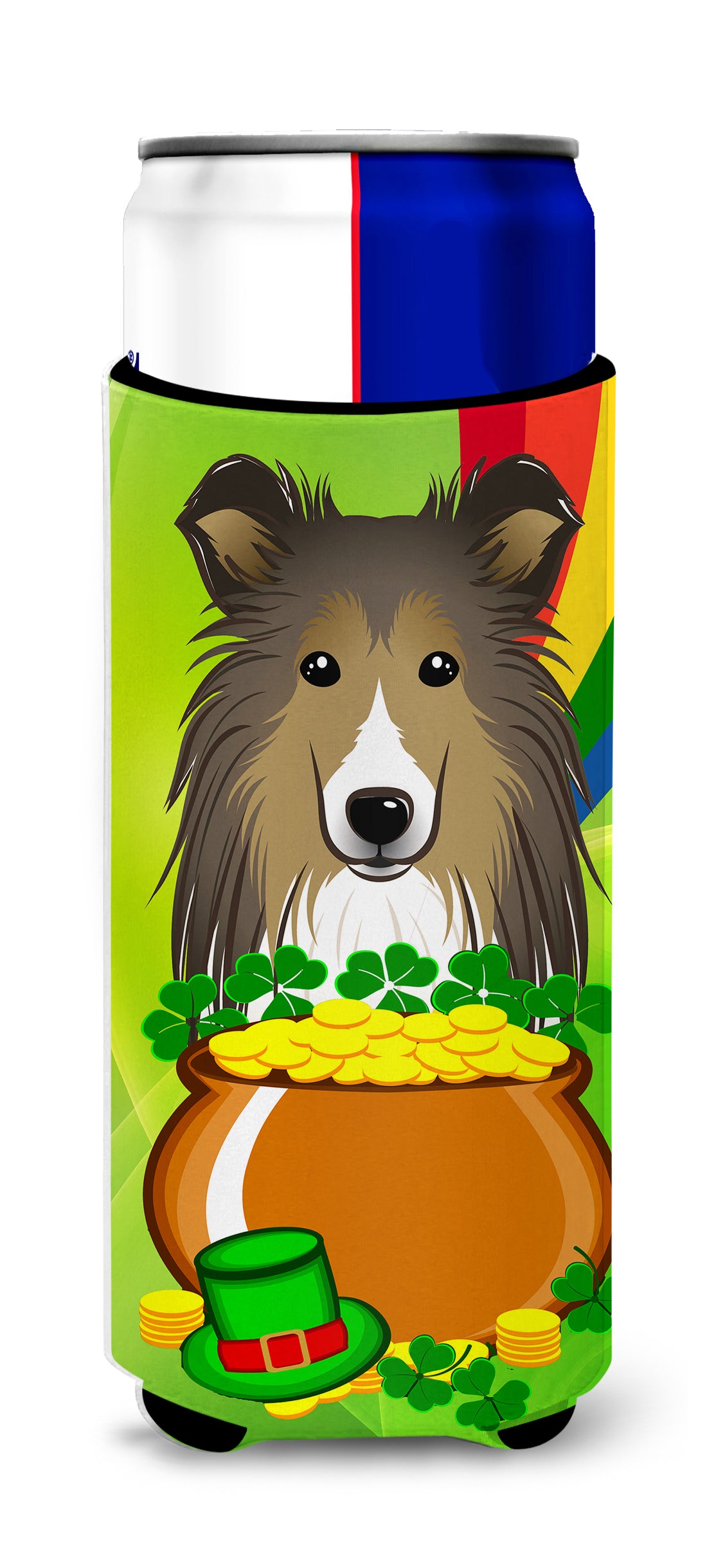 Sheltie St. Patrick's Day  Ultra Beverage Insulator for slim cans BB1986MUK  the-store.com.