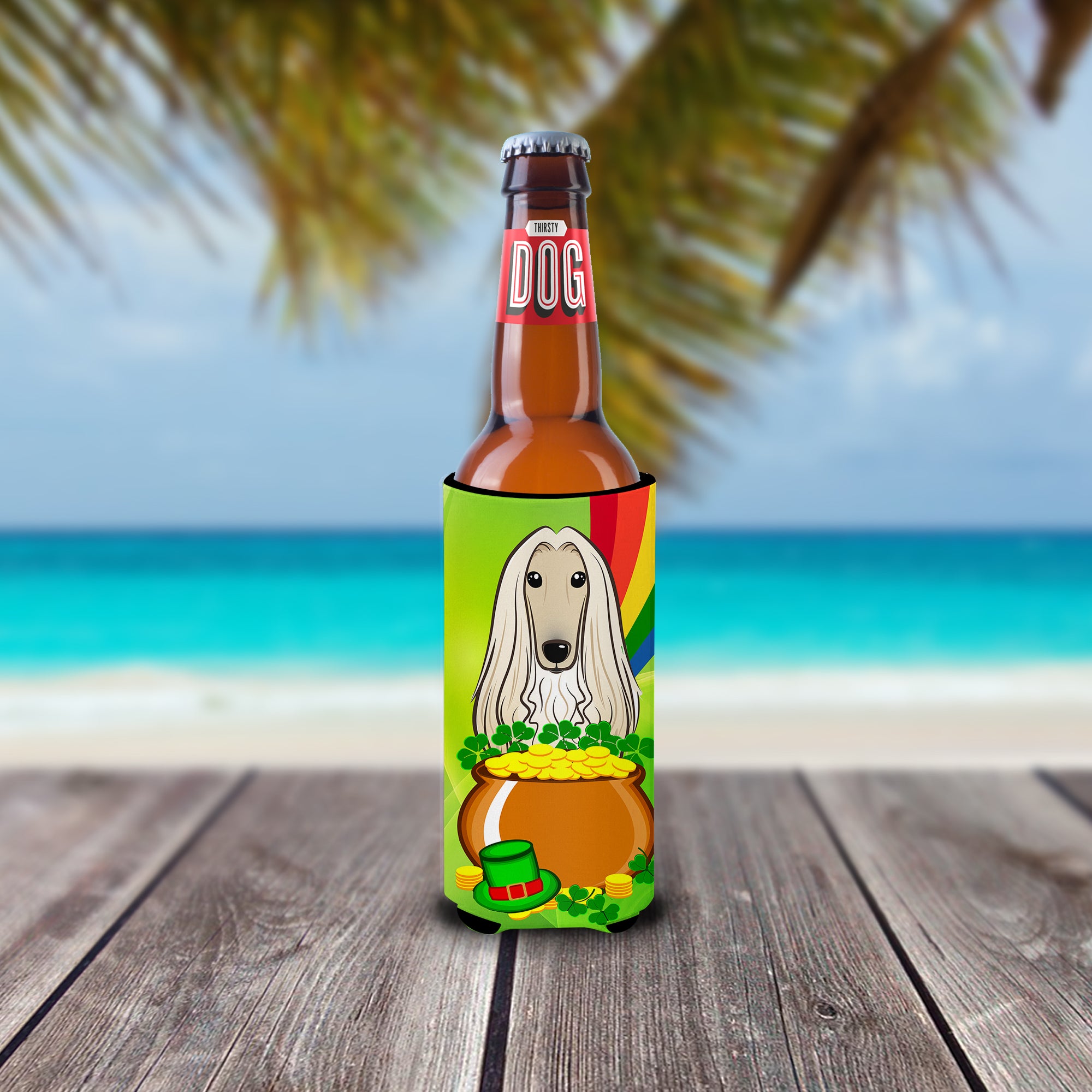 Afghan Hound St. Patrick's Day  Ultra Beverage Insulator for slim cans BB1988MUK  the-store.com.