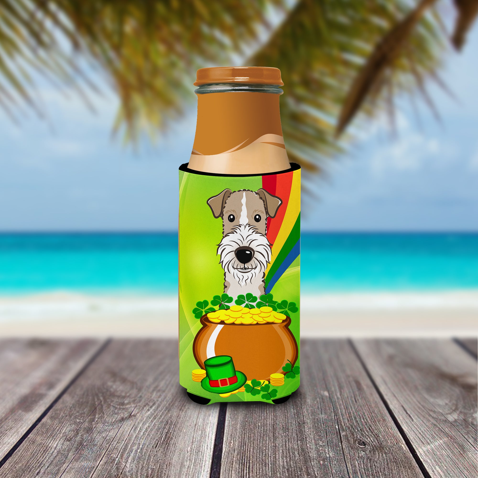 Wire Haired Fox Terrier St. Patrick's Day  Ultra Beverage Insulator for slim cans BB1991MUK  the-store.com.