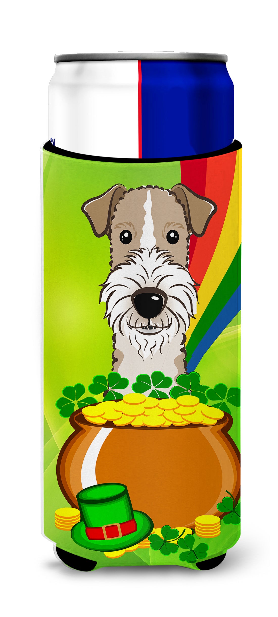 Wire Haired Fox Terrier St. Patrick's Day  Ultra Beverage Insulator for slim cans BB1991MUK  the-store.com.