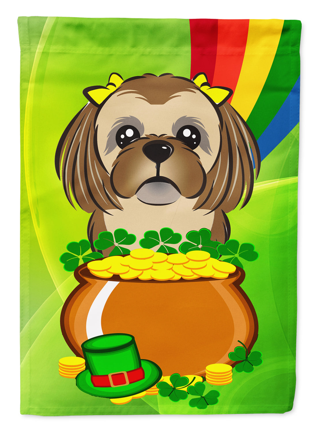 Chocolate Brown Shih Tzu St. Patrick&#39;s Day Flag Garden Size BB1993GF.