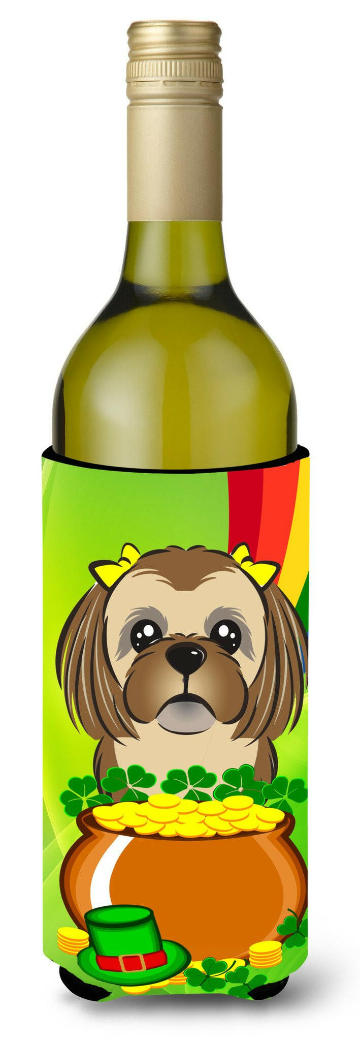 Chocolate Brown Shih Tzu St. Patrick&#39;s Day Wine Bottle Beverage Insulator Hugger BB1993LITERK by Caroline&#39;s Treasures