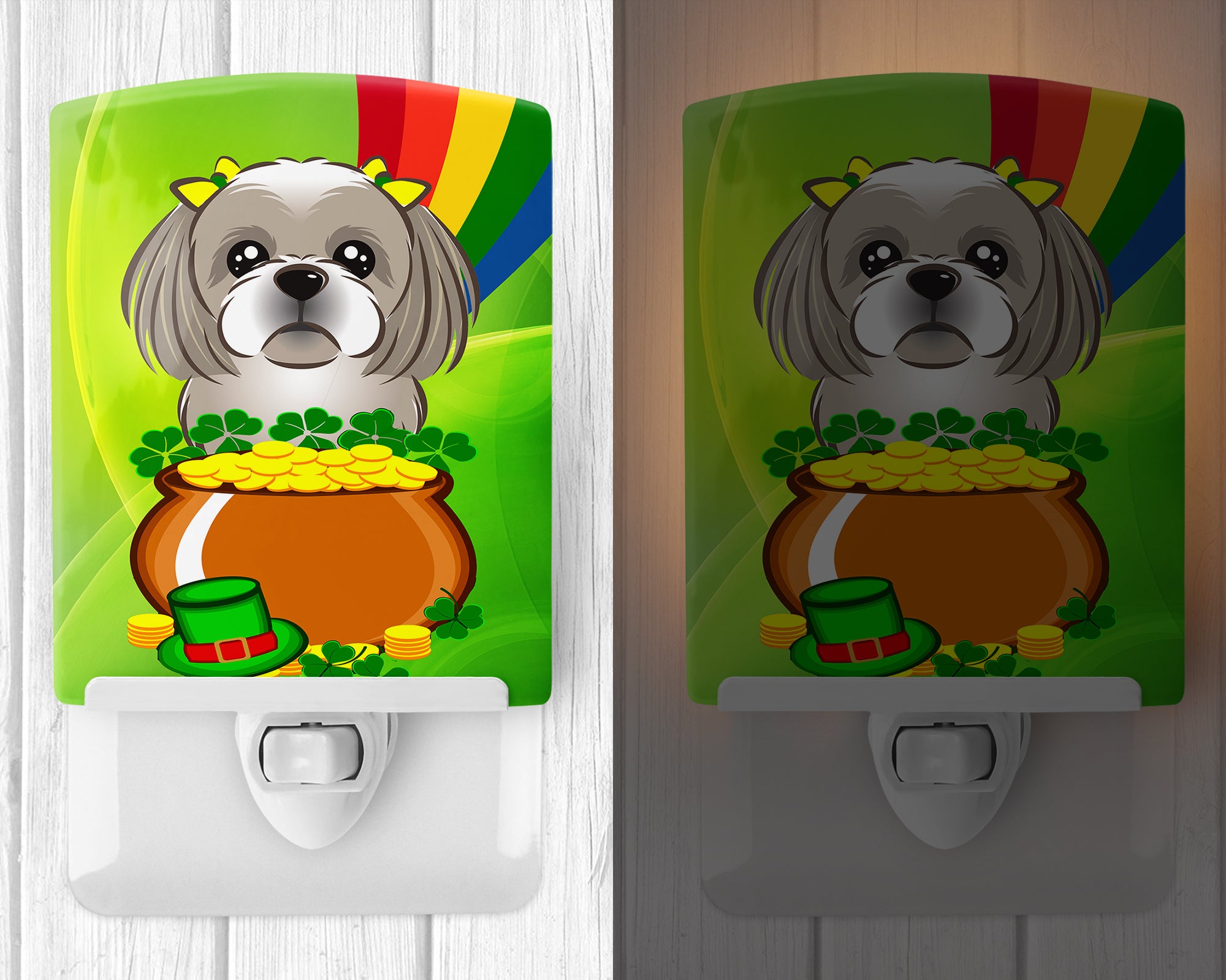 Gray Silver Shih Tzu St. Patrick's Day Ceramic Night Light BB1994CNL - the-store.com