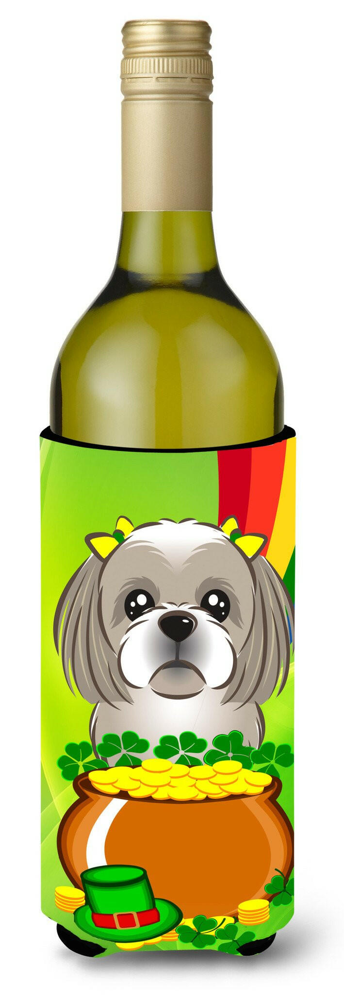 Gray Silver Shih Tzu St. Patrick&#39;s Day Wine Bottle Beverage Insulator Hugger BB1994LITERK by Caroline&#39;s Treasures