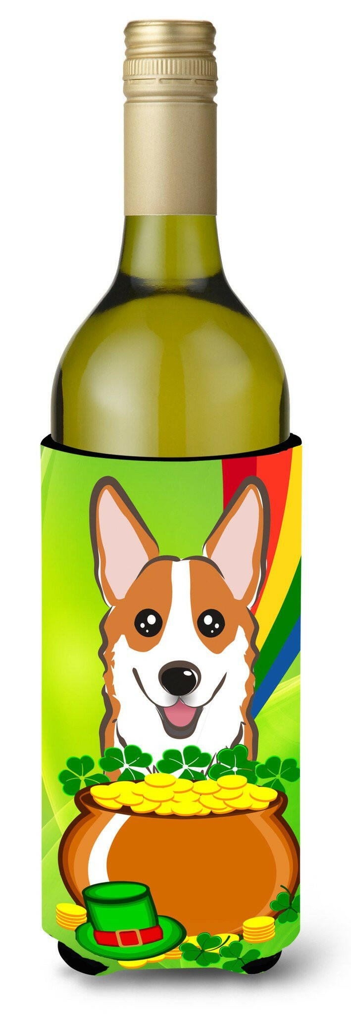 Red Corgi St. Patrick&#39;s Day Wine Bottle Beverage Insulator Hugger BB1998LITERK by Caroline&#39;s Treasures