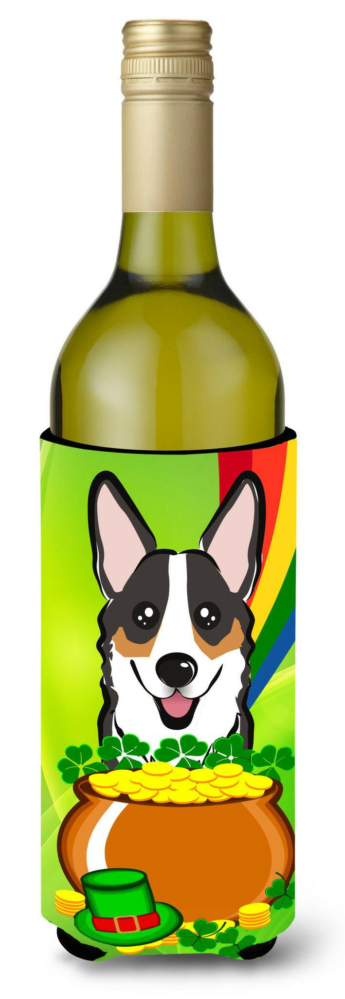 Tricolor Corgi St. Patrick&#39;s Day Wine Bottle Beverage Insulator Hugger BB1999LITERK by Caroline&#39;s Treasures