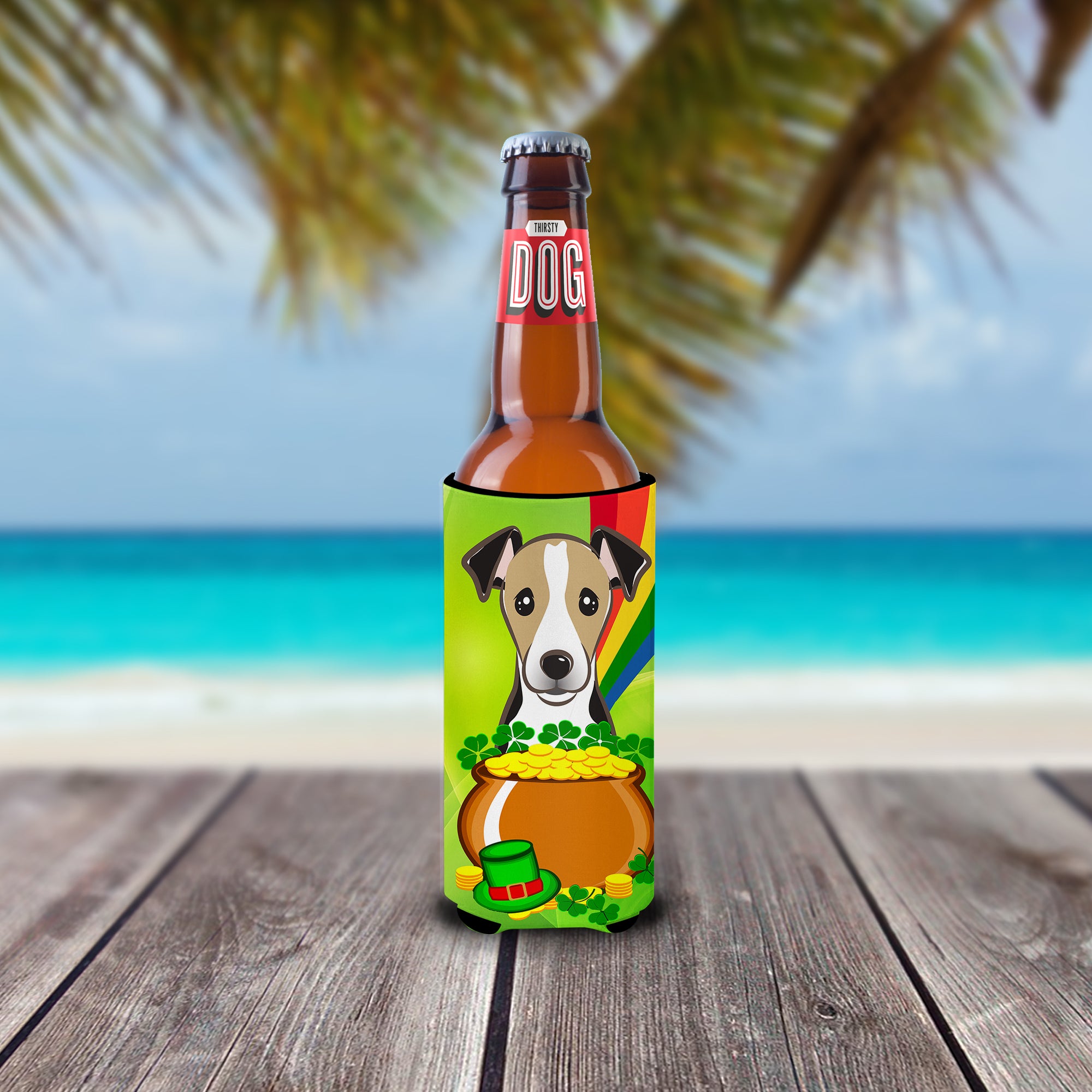 Jack Russell Terrier St. Patrick's Day  Ultra Beverage Insulator for slim cans BB2005MUK  the-store.com.