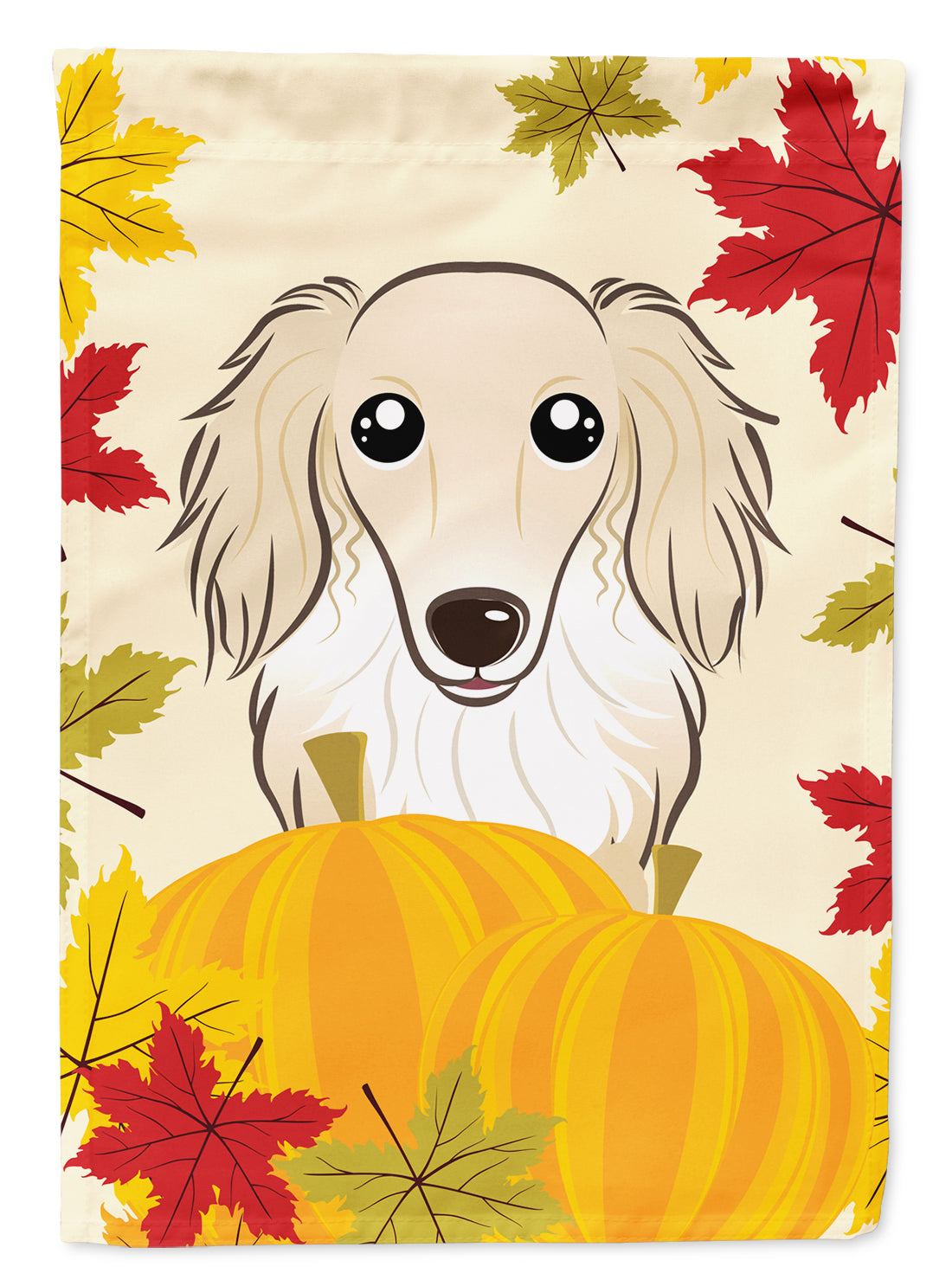 Longhair Creme Dachshund Thanksgiving Flag Garden Size BB2018GF.