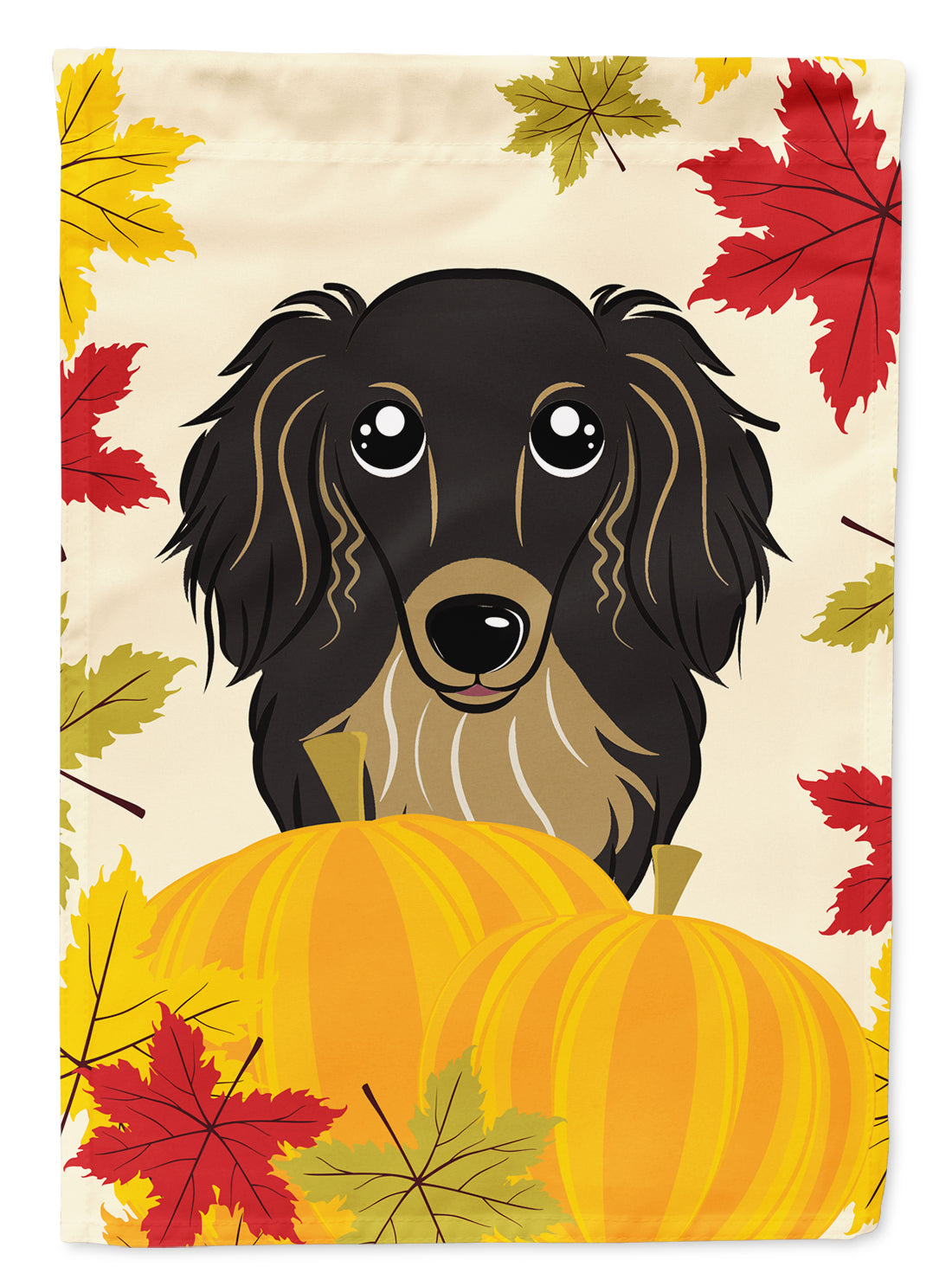 Longhair Black and Tan Dachshund Thanksgiving Flag Garden Size BB2019GF.