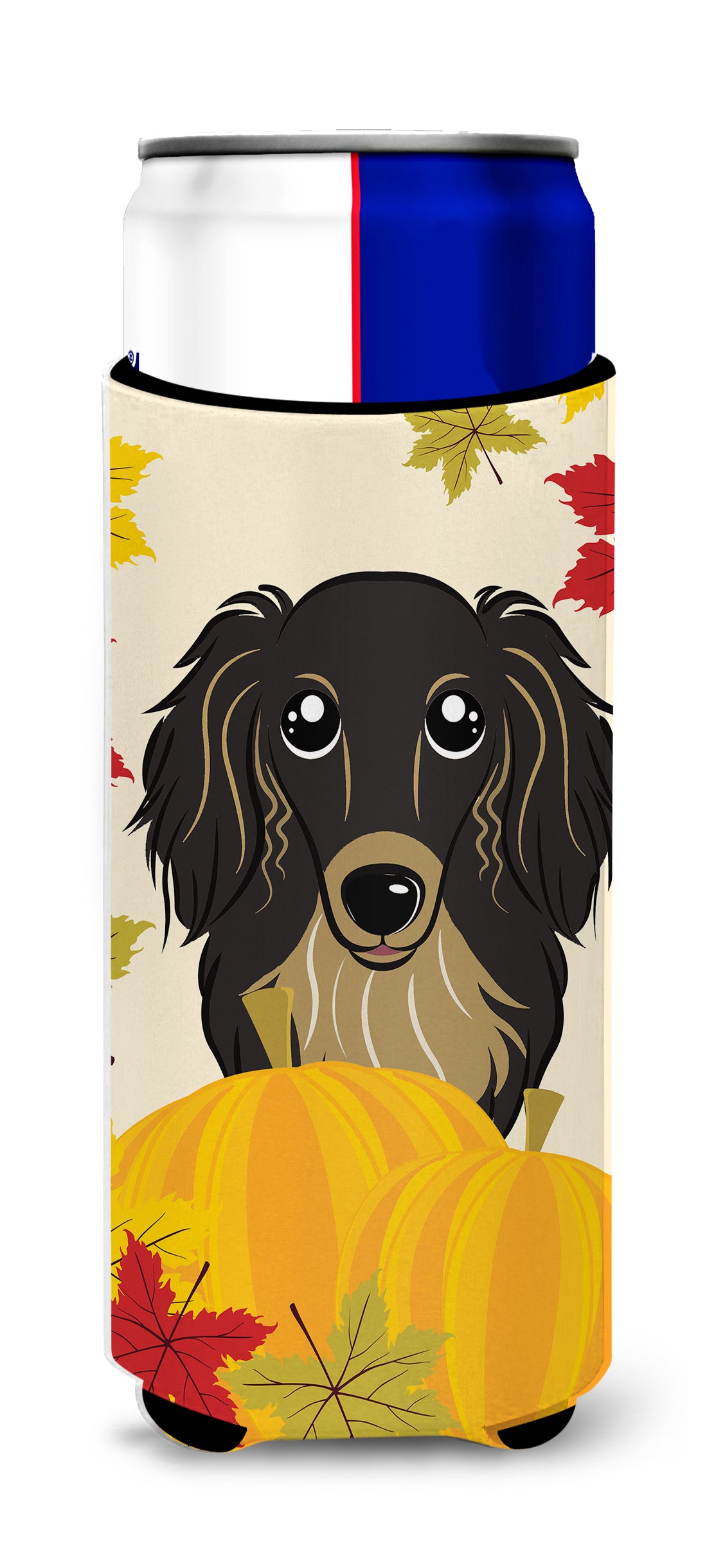 Longhair Black and Tan Dachshund Thanksgiving  Ultra Beverage Insulator for slim cans BB2019MUK  the-store.com.